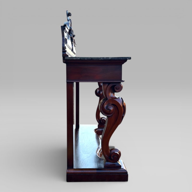 Antique Victorian Mahogany & Marble Topped Carved Console Wall Table With Drawer - Image 10